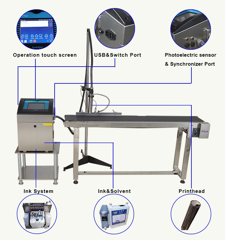 Continuous Plastic Pet Bottle Cij Inkjet Printer/Printing Date Coding Machine on Bottles/Bags